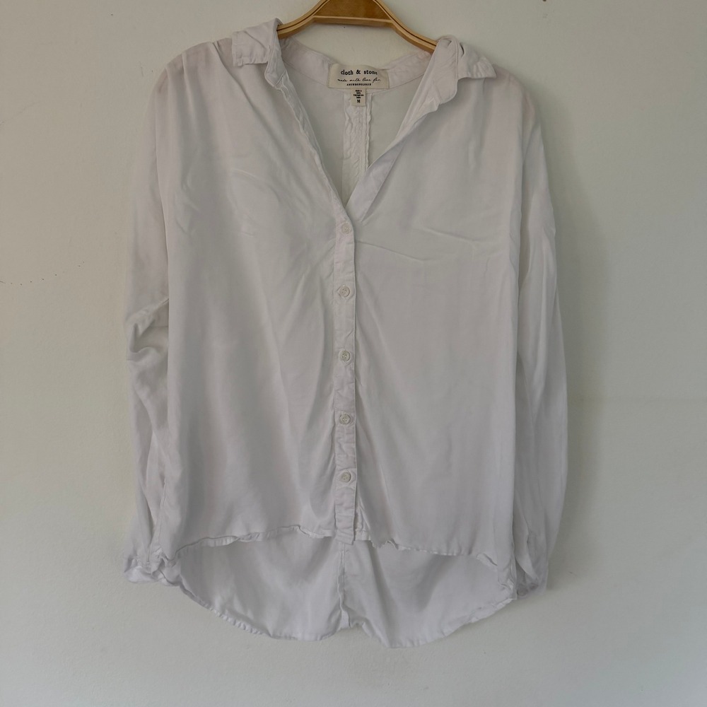 Cloth & Stone Anthropologie White Tencel Button Down Ladder Lace Shirt M R9569
